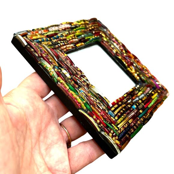 Unique photo frame multicolor glass beads standing small square desk top style - Picture 4 of 8